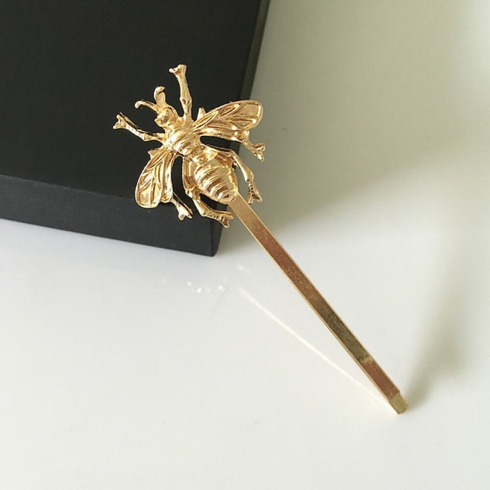LOT OF 4 BEE PINS Free People Gold Beehive Bumble Bee Hair Barrettes Insect Pins - Picture 8 of 8